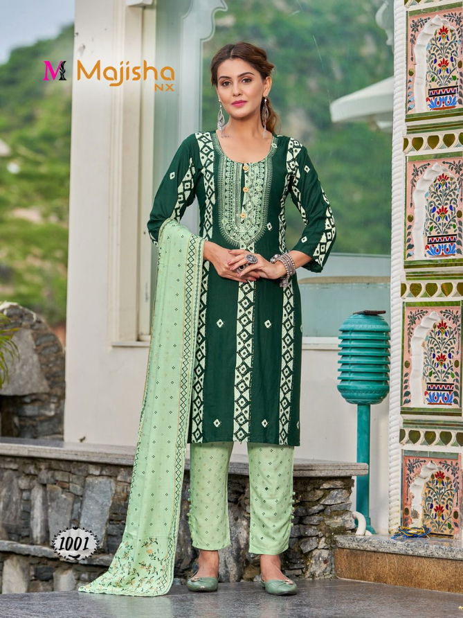 Majisha Nx Koodee 1 New Exclusive Wear Fancy Rayon  Kurti Pant With Dupatta Collection